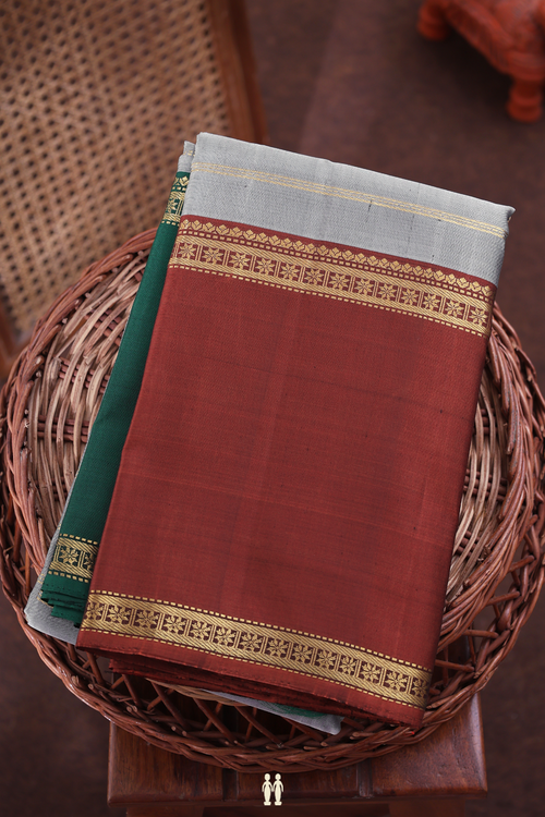 Kanchipuram Silk Saree In Grey With Stripes Design