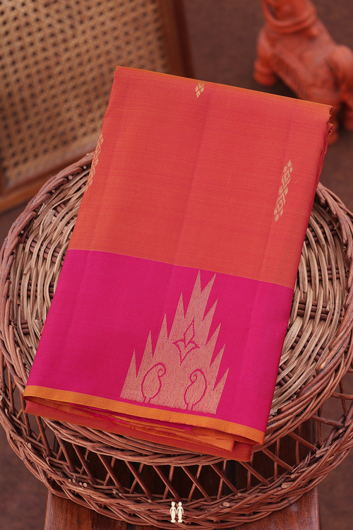 Kanchipuram Silk Saree In Reddish Brown With Zari Buttas