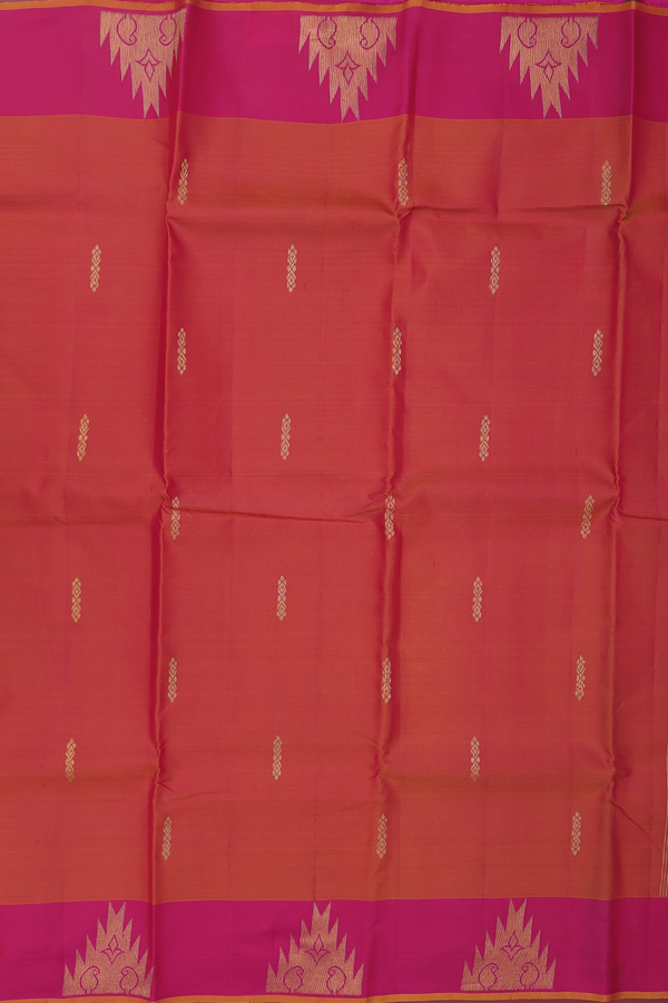 Kanchipuram Silk Saree In Reddish Brown With Zari Buttas