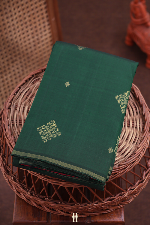 Kanchipuram Silk Saree In Forest Green With Zari Buttas