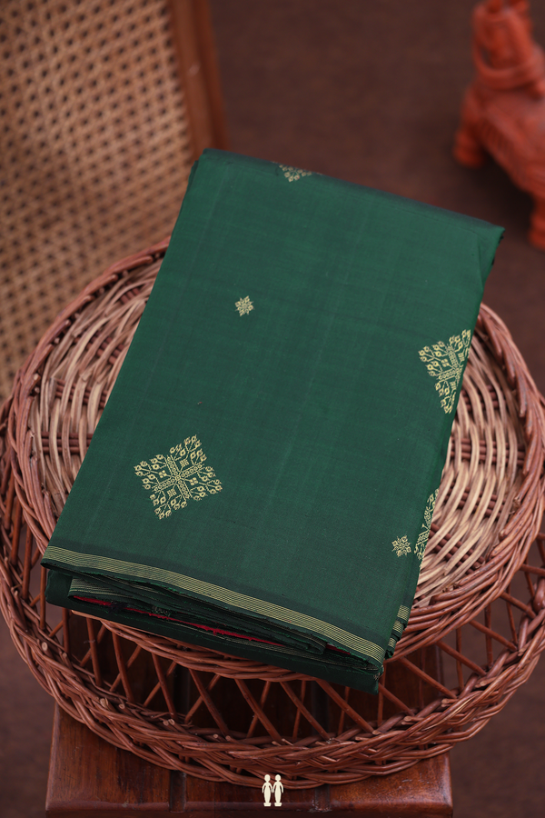 Kanchipuram Silk Saree In Forest Green With Zari Buttas