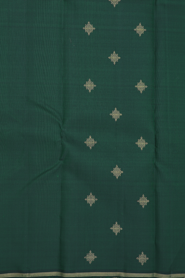 Kanchipuram Silk Saree In Forest Green With Zari Buttas