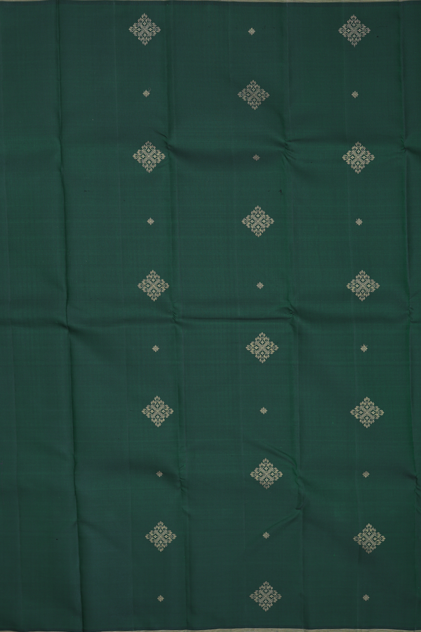 Kanchipuram Silk Saree In Forest Green With Zari Buttas