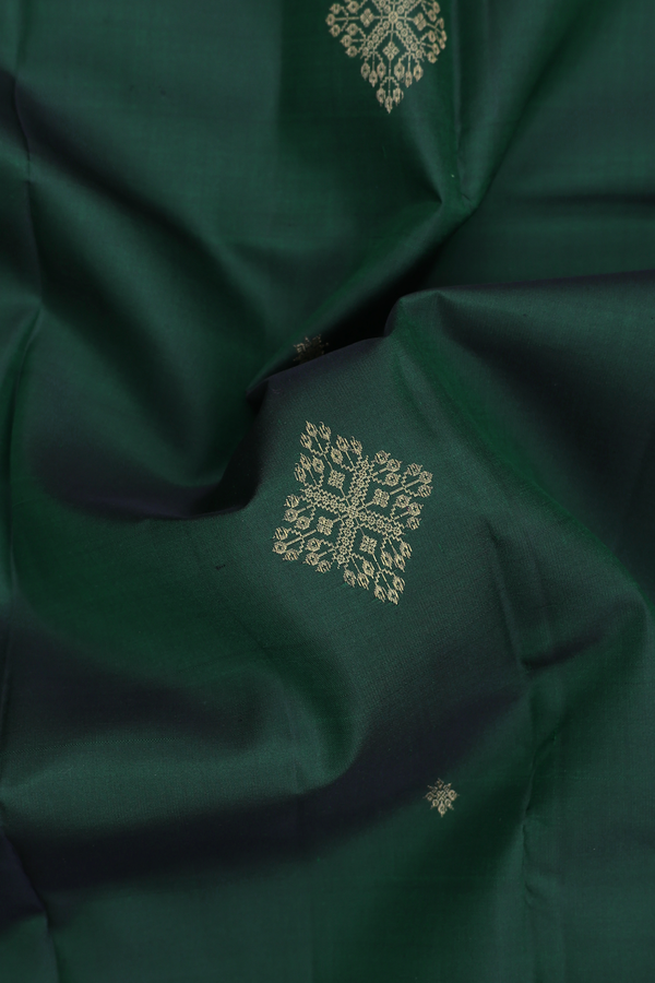 Kanchipuram Silk Saree In Forest Green With Zari Buttas