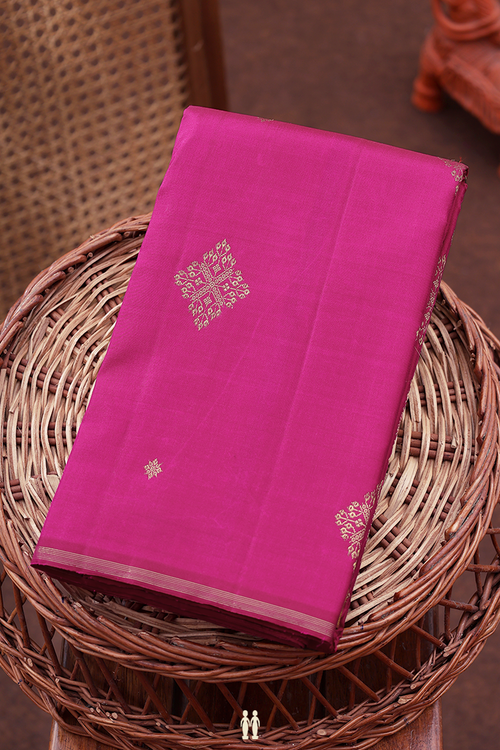 Kanchipuram Silk Saree In Rani Pink With Zari Buttas