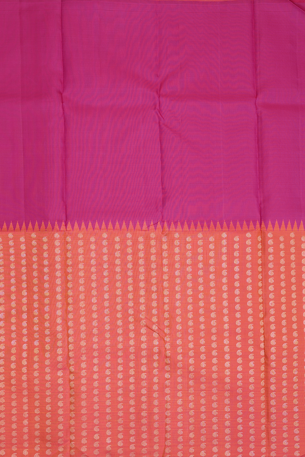 Kanchipuram Silk Saree In Plain Dark Pink With Paisley Pallu