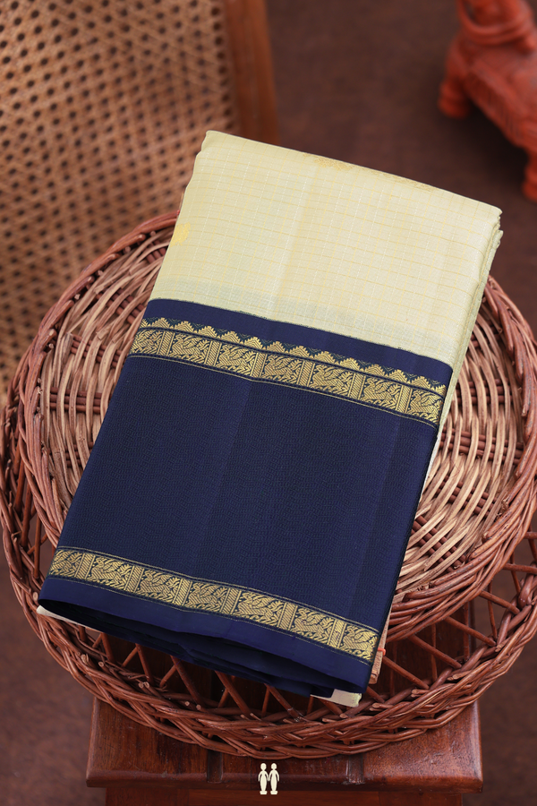 Kanchipuram Silk Saree In Off White Along Checks With Buttas