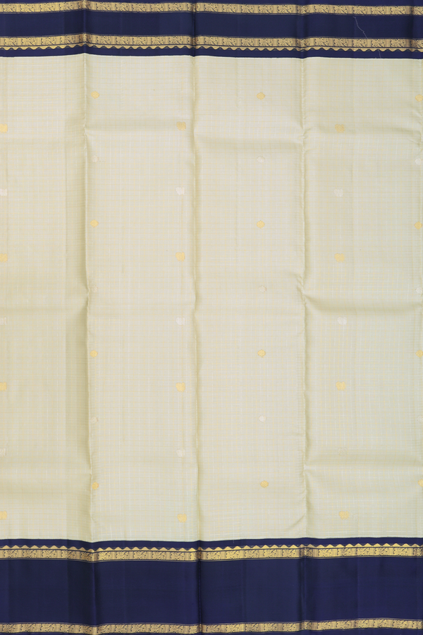 Kanchipuram Silk Saree In Off White Along Checks With Buttas