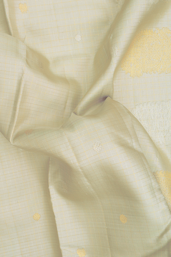 Kanchipuram Silk Saree In Off White Along Checks With Buttas