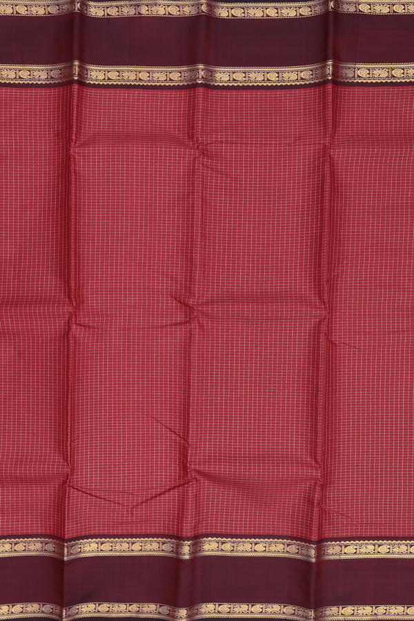 Kanchipuram Silk Saree In Crimson Red With Checks Design