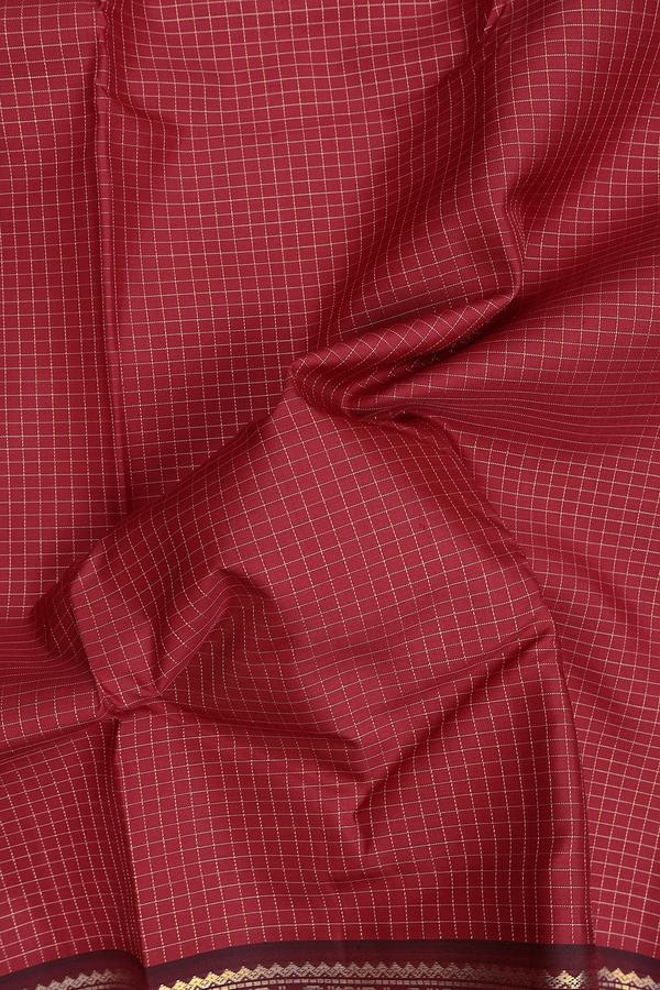 Kanchipuram Silk Saree In Crimson Red With Checks Design