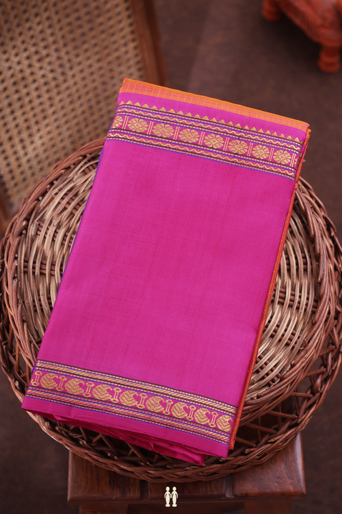 Kanchipuram Silk Saree In Coral Pink With Checks Design