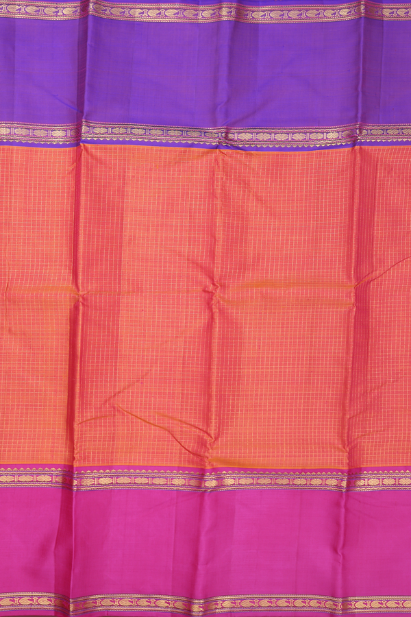 Kanchipuram Silk Saree In Coral Pink With Checks Design