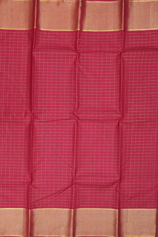 Kanchipuram Silk Saree In Crimson Red With Checks Design