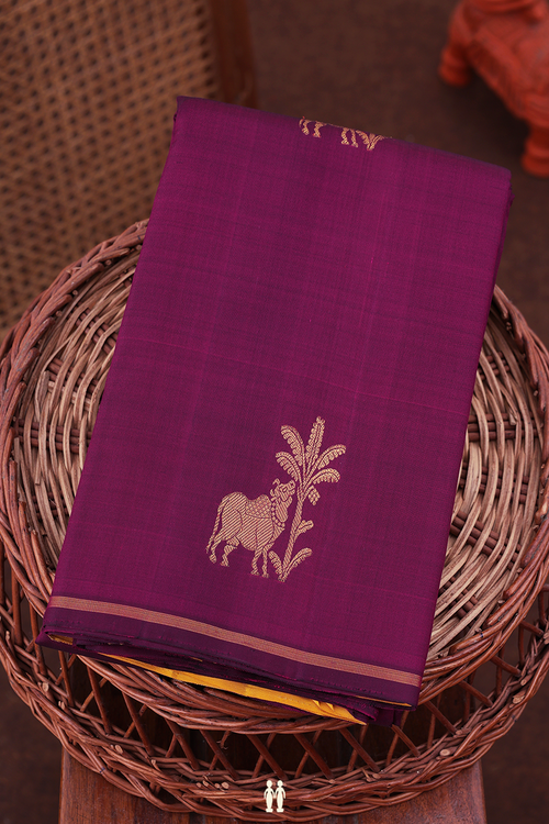 Kanchipuram Silk Saree In Plum Purple With Cow Motifs