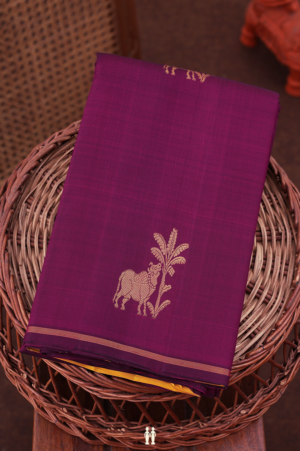 Kanchipuram Silk Saree In Plum Purple With Cow Motifs