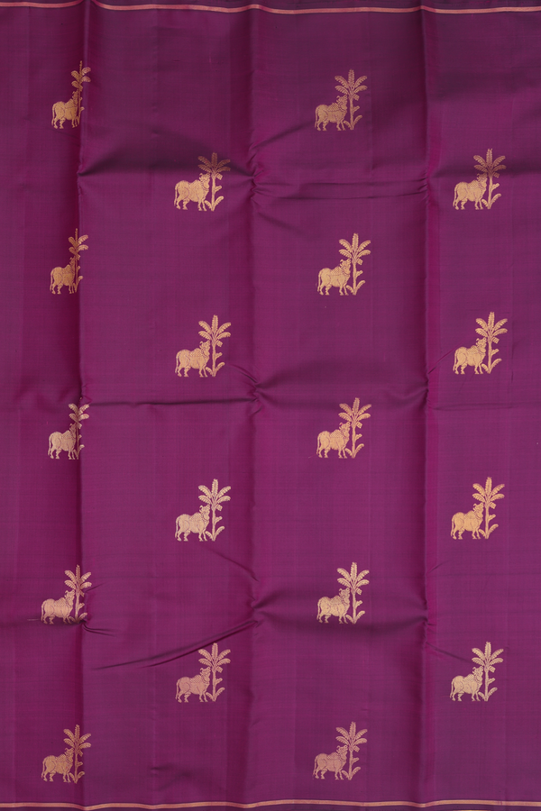 Kanchipuram Silk Saree In Plum Purple With Cow Motifs