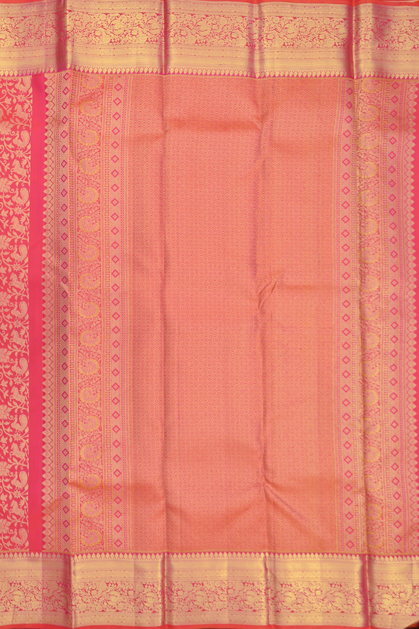 Kanchipuram Silk Saree In Coral Pink With Vanasingaram Design