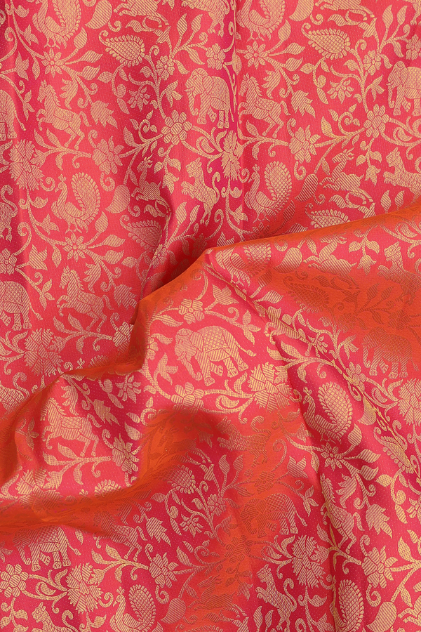 Kanchipuram Silk Saree In Coral Pink With Vanasingaram Design