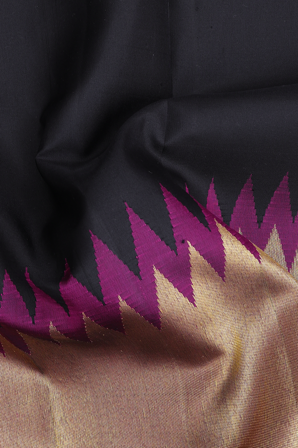 Kanchipuram Silk Saree In Black With Rising Border