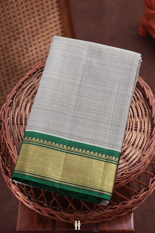 Kanchipuram Silk Saree In Grey With Checks Design
