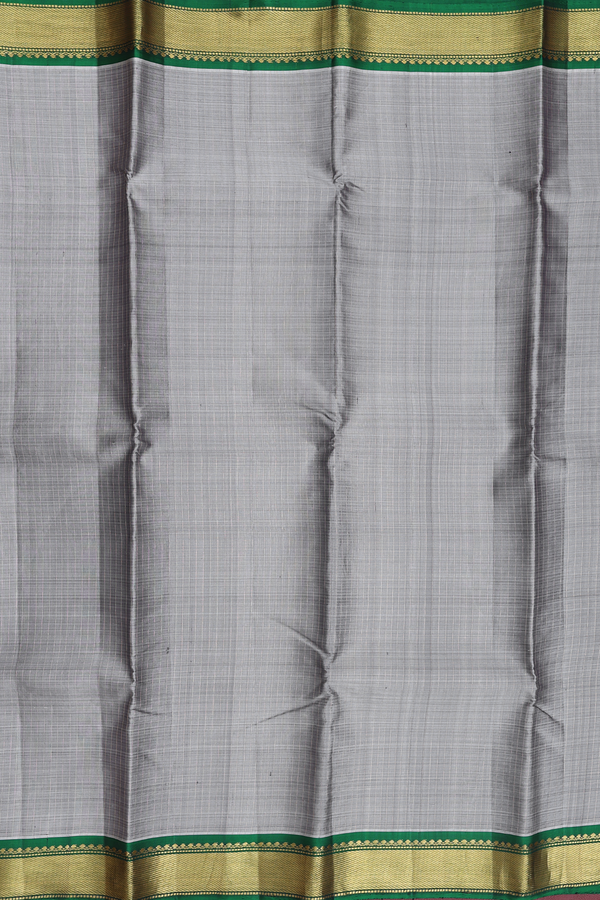 Kanchipuram Silk Saree In Grey With Checks Design