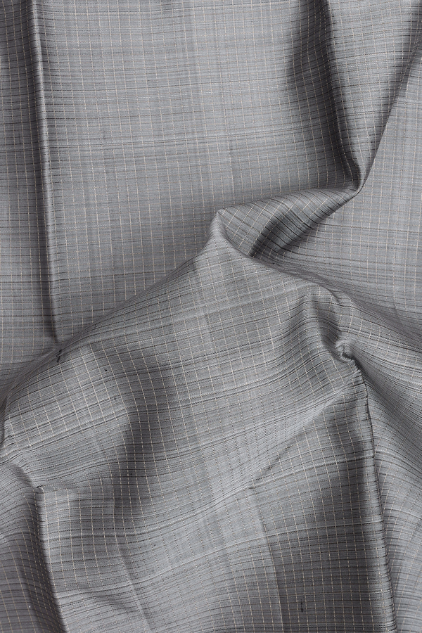 Kanchipuram Silk Saree In Grey With Checks Design