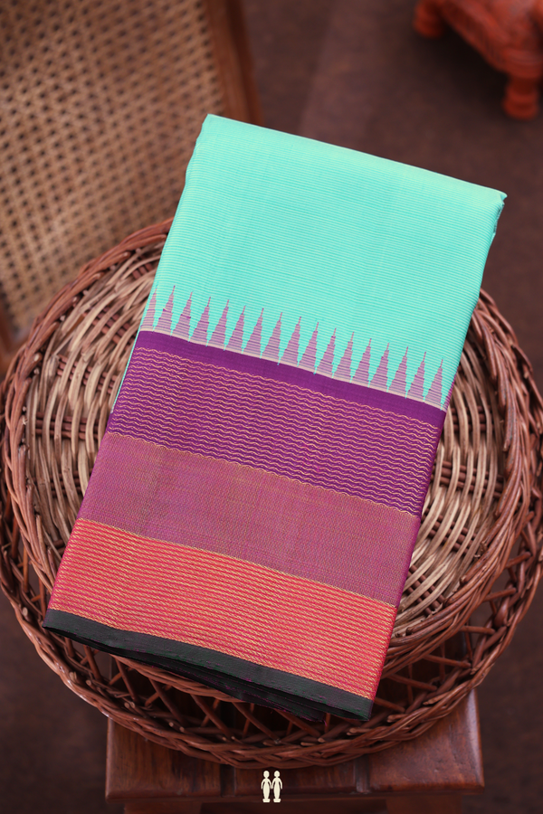 Kanchipuram Silk Saree In Tiffany Blue With Stripes Design