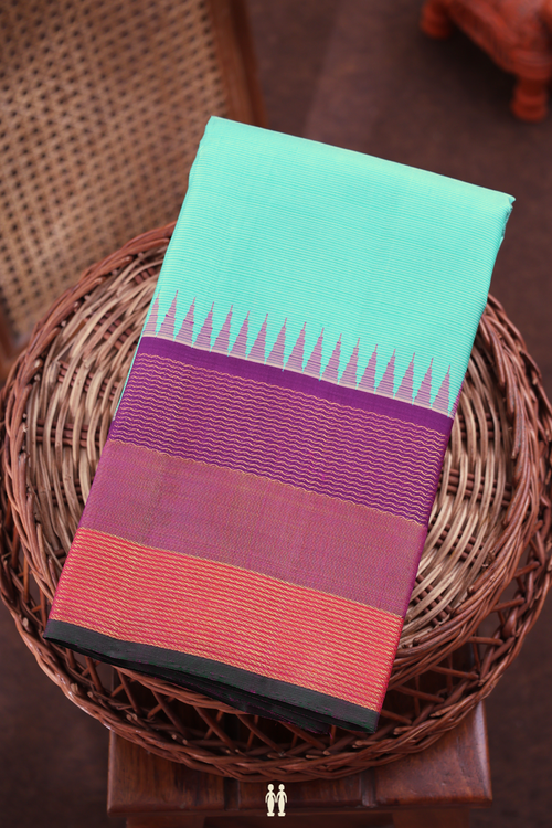 Kanchipuram Silk Saree In Tiffany Blue With Stripes Design