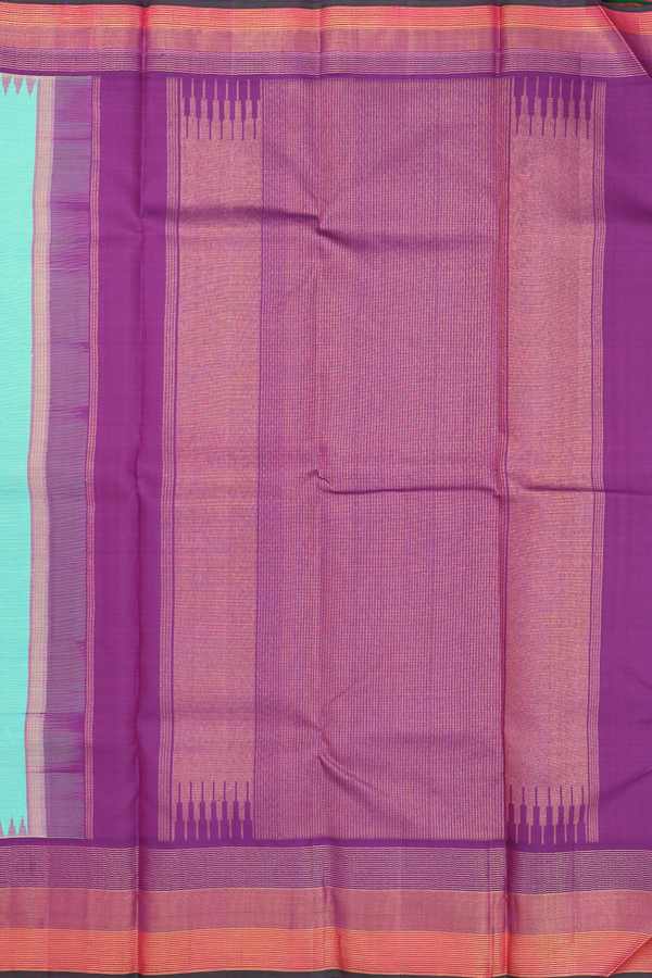 Kanchipuram Silk Saree In Tiffany Blue With Stripes Design
