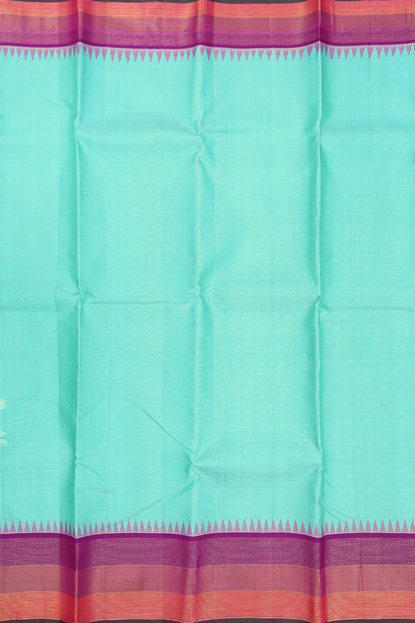 Kanchipuram Silk Saree In Tiffany Blue With Stripes Design