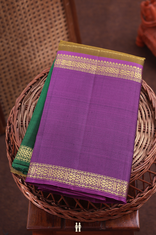 Kanchipuram Silk Saree In Yellowish Brown With Stripes Design