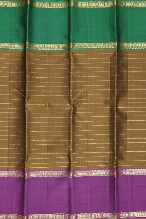 Kanchipuram Silk Saree In Yellowish Brown With Stripes Design
