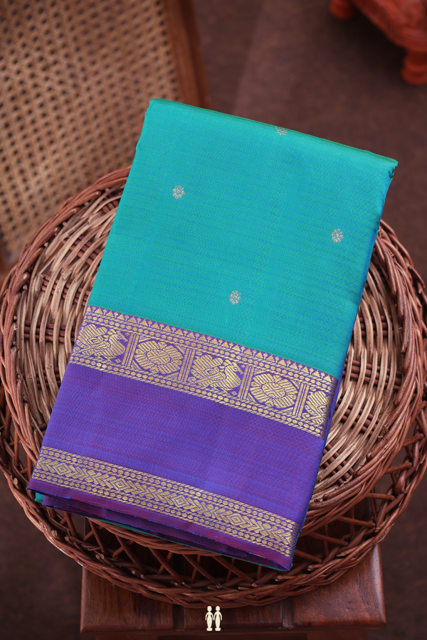 Kanchipuram Silk Saree In Bluish Green With Stripes Design