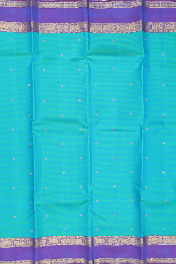 Kanchipuram Silk Saree In Bluish Green With Stripes Design