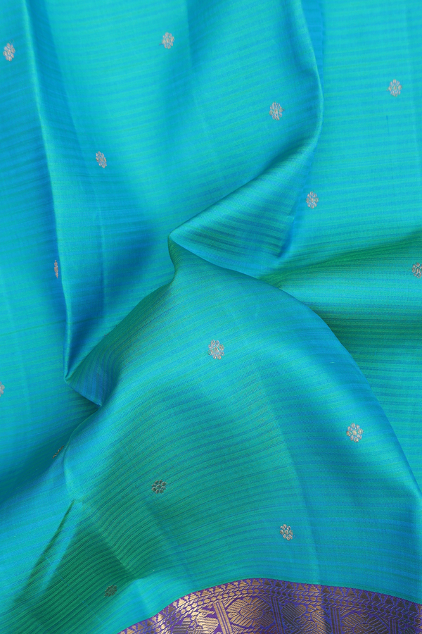 Kanchipuram Silk Saree In Bluish Green With Stripes Design