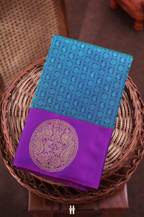 Kanchipuram Silk Saree In Capri Blue With Paisley Design