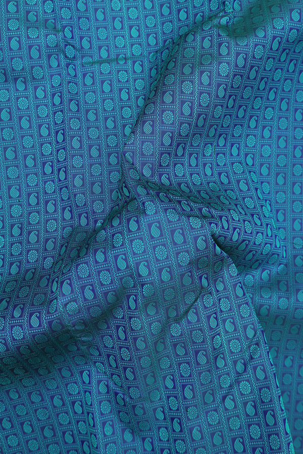 Kanchipuram Silk Saree In Capri Blue With Paisley Design