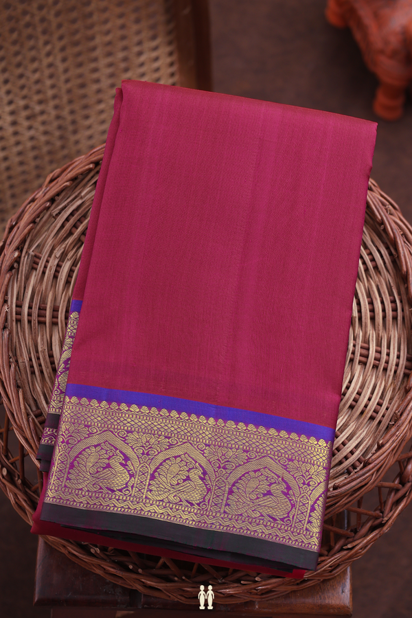 Kanchipuram Silk Saree In Rose Red With Contrast Border