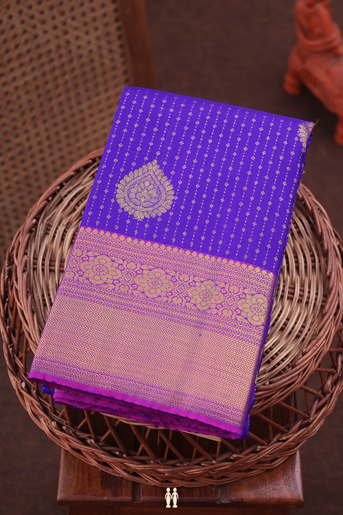 Kanchipuram Silk Saree In Royal Blue With Stripes Design