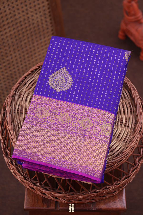 Kanchipuram Silk Saree In Royal Blue With Stripes Design