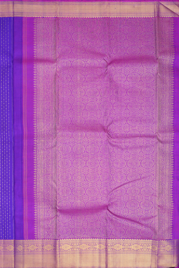 Kanchipuram Silk Saree In Royal Blue With Stripes Design