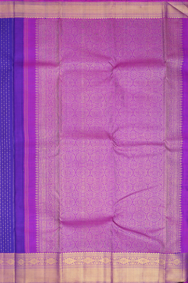 Kanchipuram Silk Saree In Royal Blue With Stripes Design