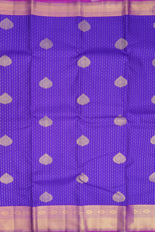 Kanchipuram Silk Saree In Royal Blue With Stripes Design