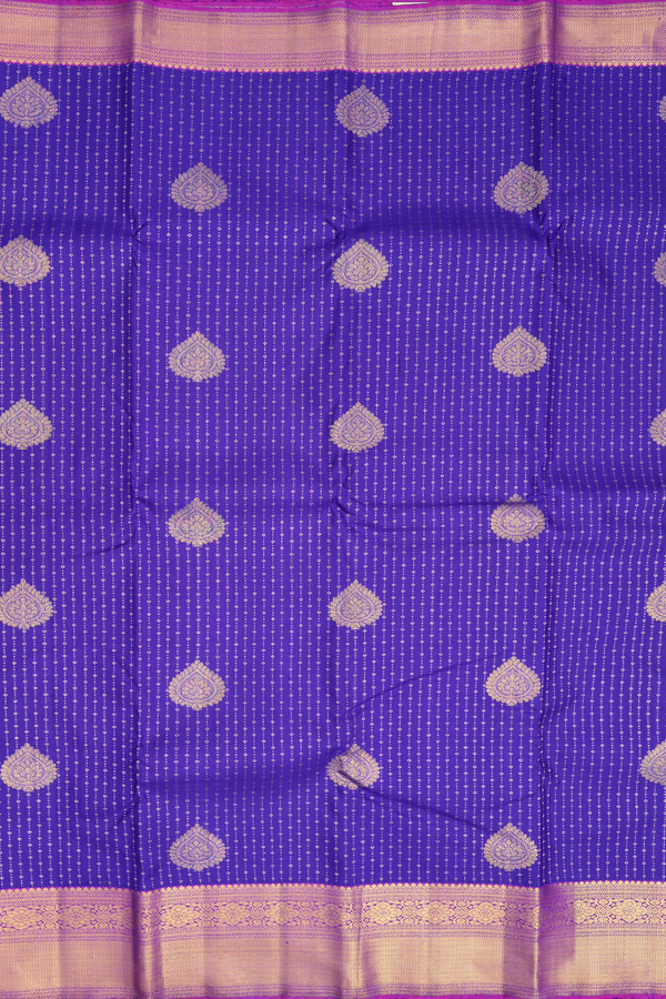 Kanchipuram Silk Saree In Royal Blue With Stripes Design