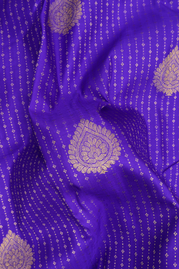 Kanchipuram Silk Saree In Royal Blue With Stripes Design