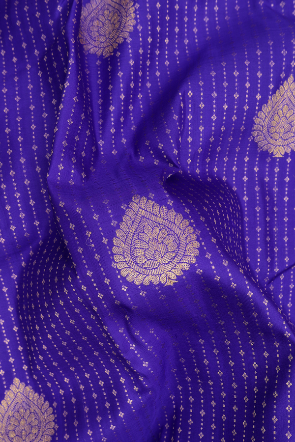 Kanchipuram Silk Saree In Royal Blue With Stripes Design