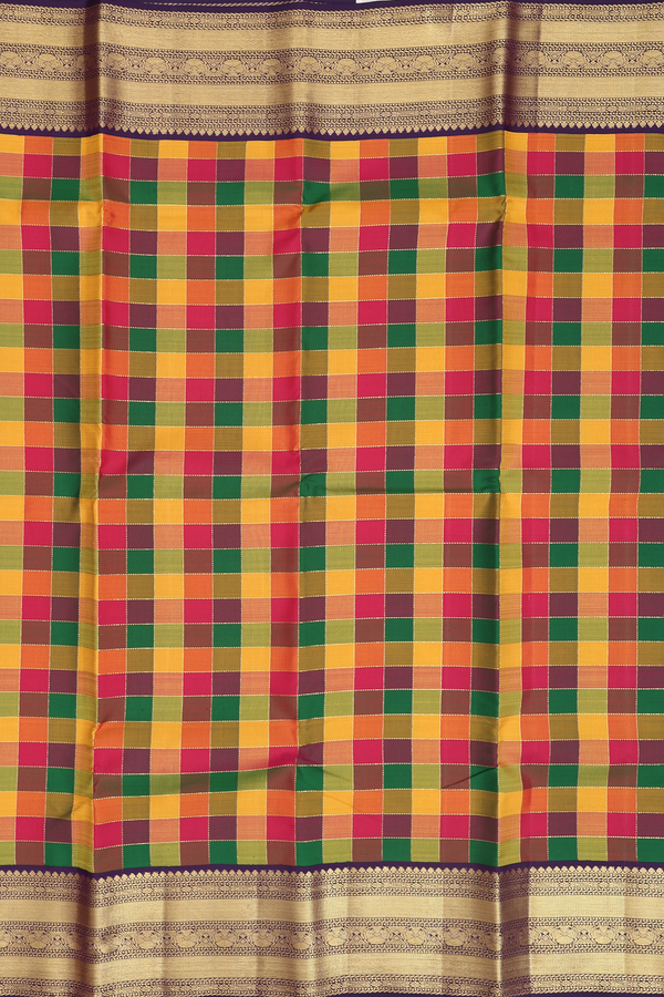 Kanchipuram Silk Saree In Multicolor With Checks Design