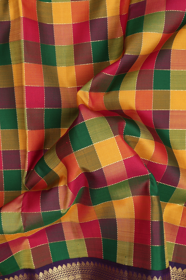 Kanchipuram Silk Saree In Multicolor With Checks Design