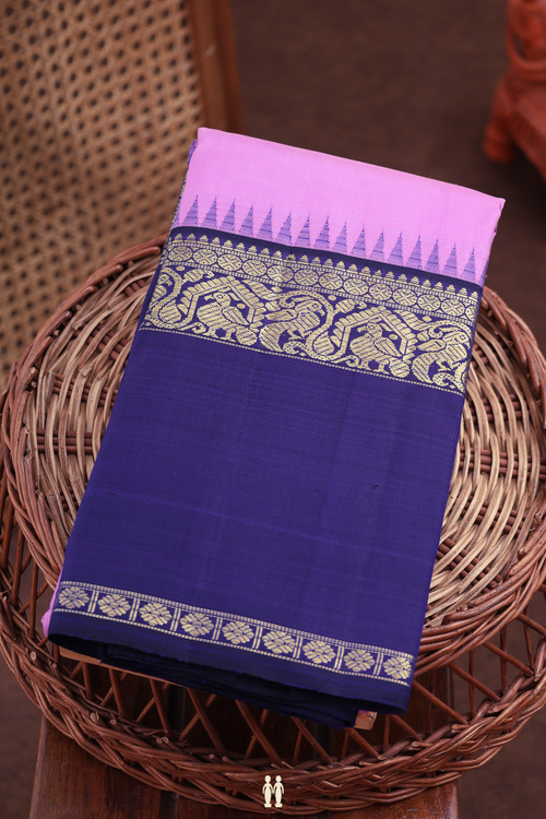 Kanchipuram Silk Saree In Lotus Pink With Peacock Buttas